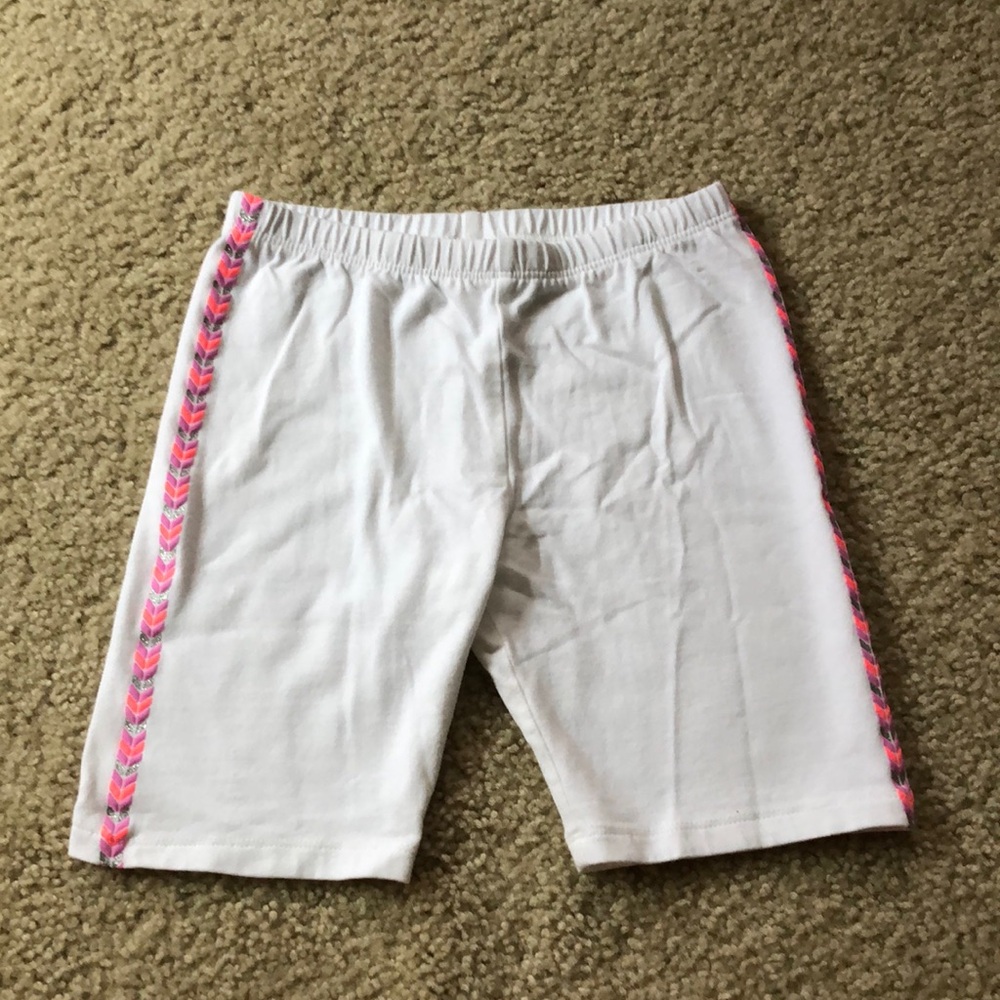 Osh Kosh white active shorts with pink orange and silver trim
